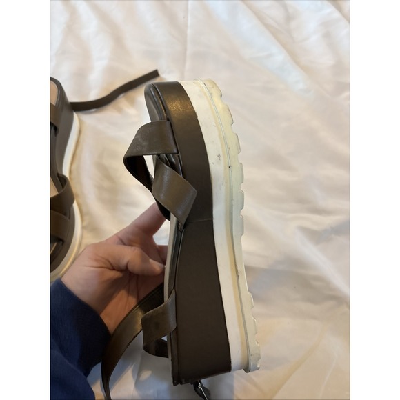 GIANNI BINI Dartann‎ OLIVE BROWN Leather ANKLE STRAP Platform Wedge SANDALS 6.5 - Picture 5 of 12